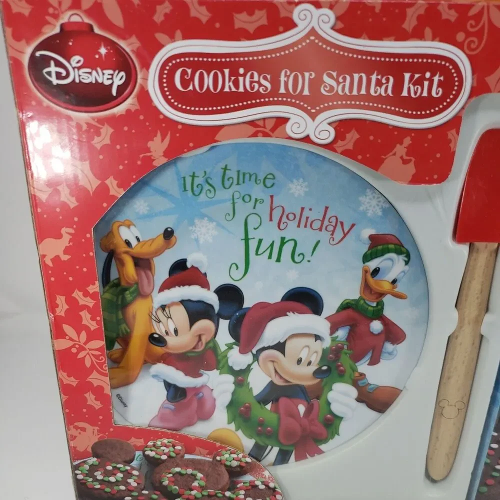 Disney Cookies for Santa Kit Decorative Plate Mickey Cutter Spatula DO NOT EAT